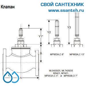 10160 Honeywell, V5025A1084 Клапан двухходовой (проходной) фланцевый, PN25, DN25, Kvs 10, 20мм, 2…200 °C